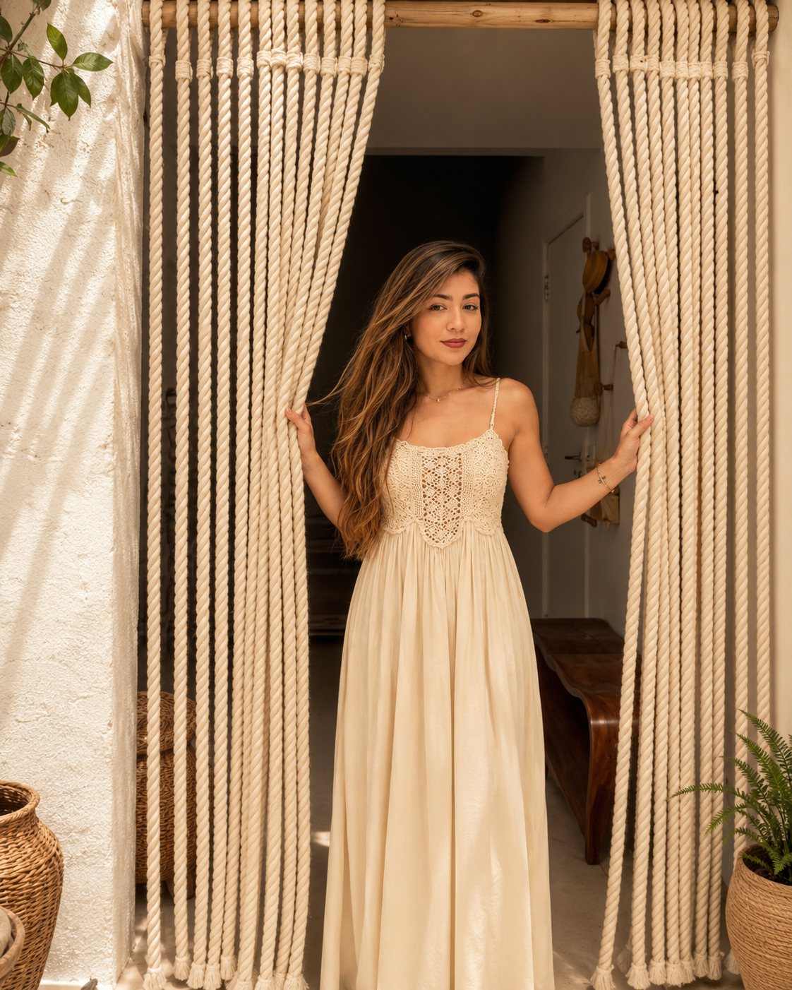 Nathalia, fundadora da Tudo Telas Decor, em ambiente com cordas decorativas